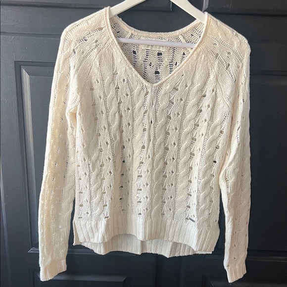 Abercrombie & Fitch Small Cream Sweater With Holes V-Neck - Picture 1 of 5